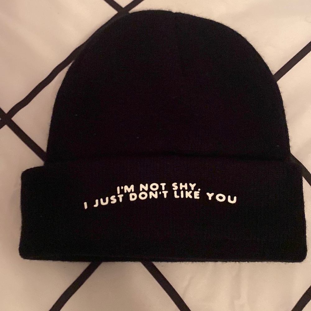black and white beanie